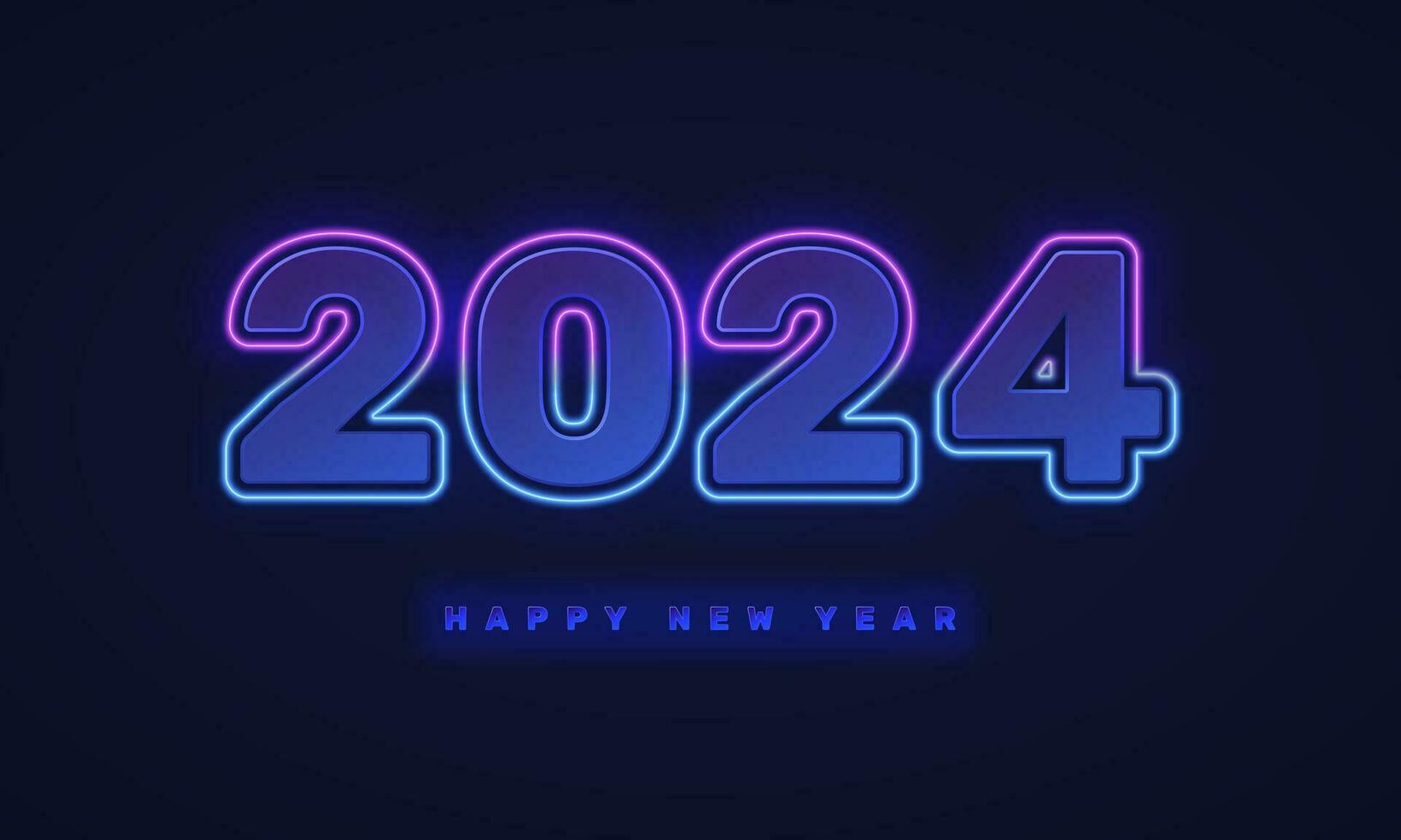 Happy new year 2024 in bright neon style. Vector illustration.