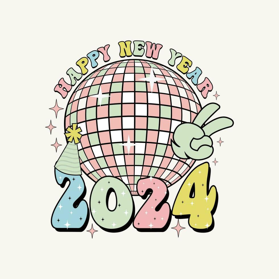 Happy New Year 2024 Logo. Abstract Hand drawn creative calligraphic vector logo design. Greeting concept for 2024 new year celebration