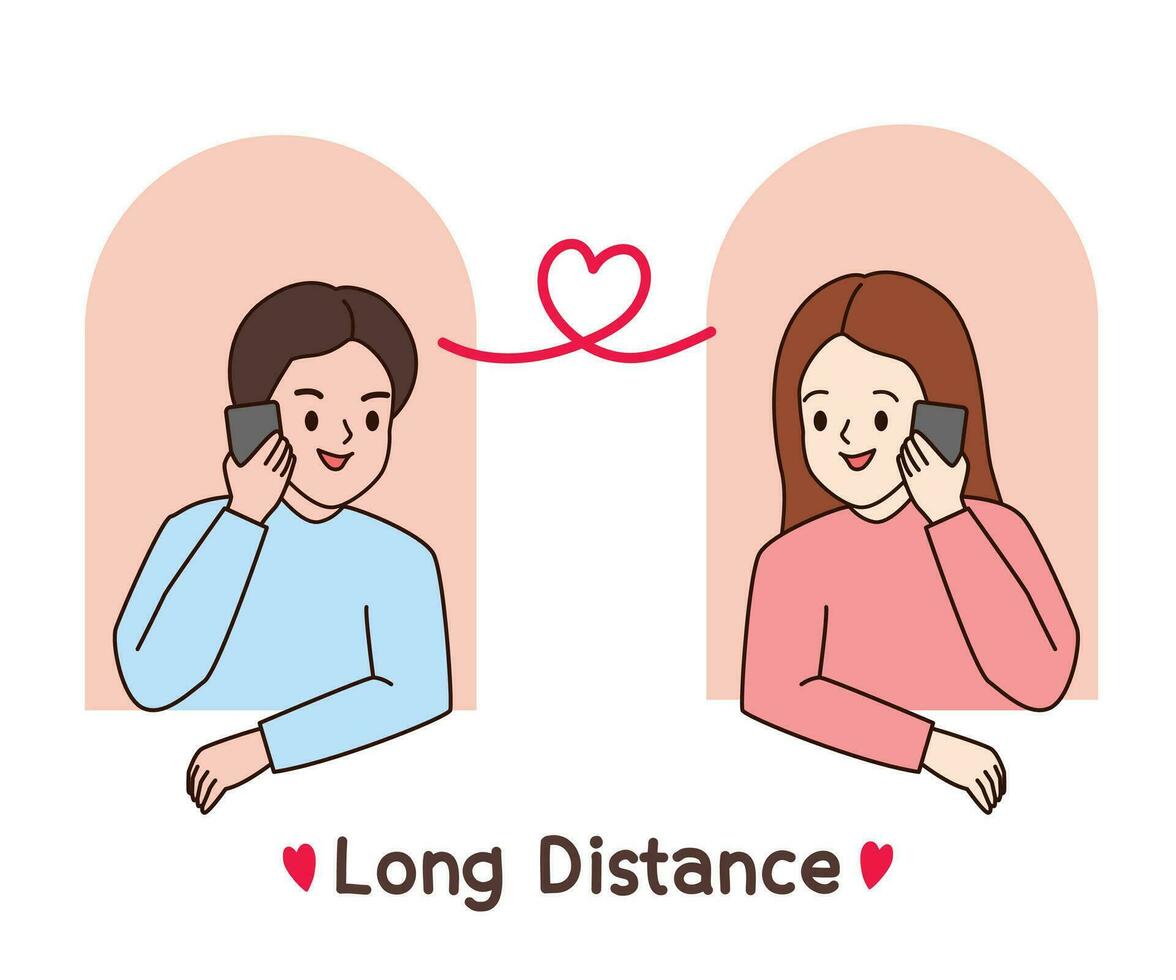 Couple calling. relationship, romantic moment, keep connection. Long distance concept vector