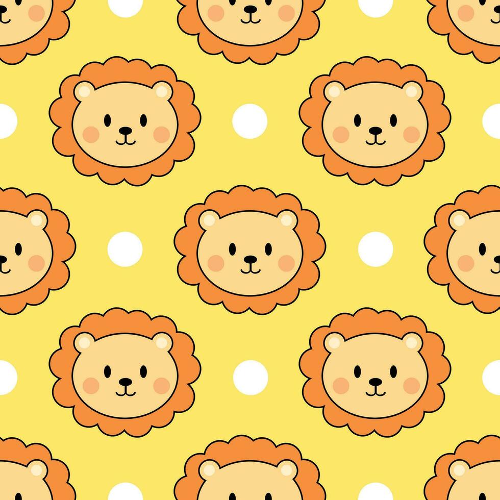 Lion cartoon seamless pattern background with yellow background vector