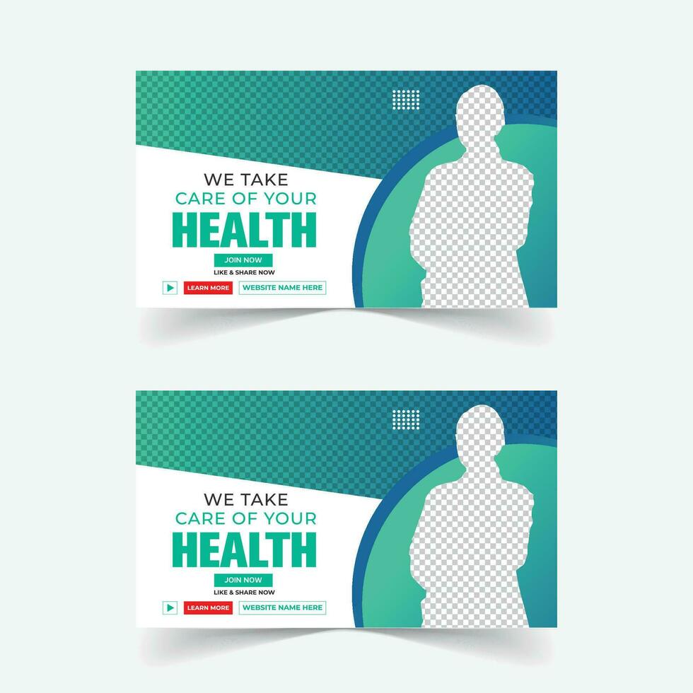 Professional Medical Healthcare Services web banner thumbnail, and video thumbnail design. vector