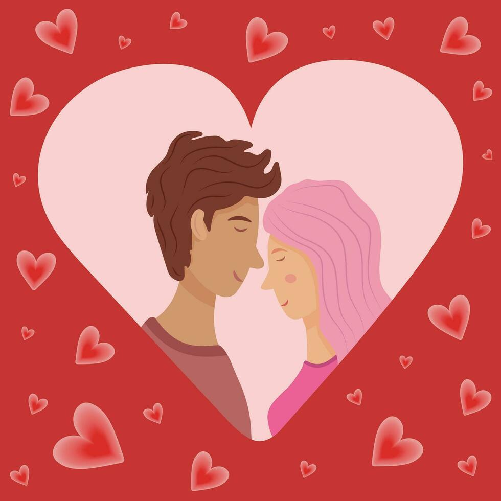A couple in love, a flat vector illustration, for the design of postcards and invitations, as well as for the design of a social network