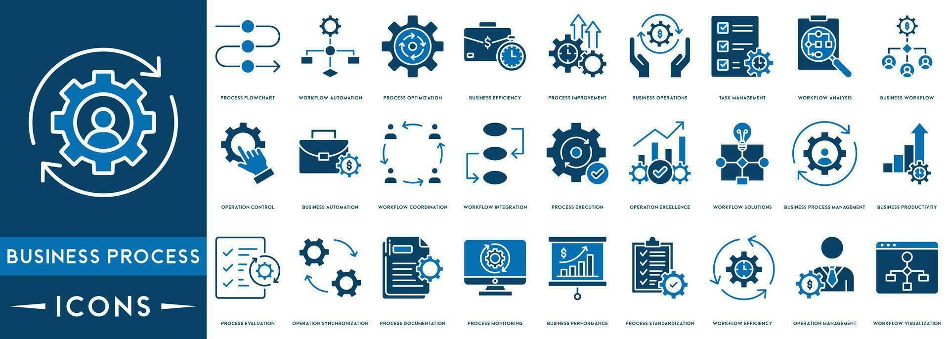 Business Processes icon set. Workflow and productivity symbol vector ...