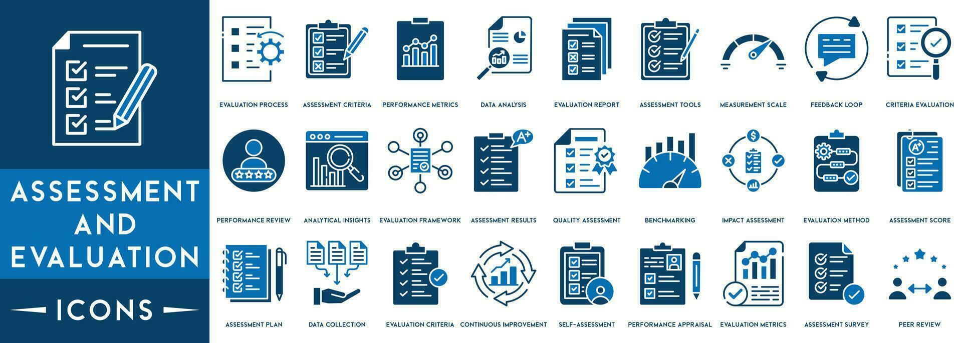 Assessment and evaluation line icons collection. Containing financial statement, audit, financial report, invoice. vector