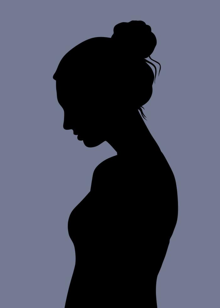 triste niña negro silueta perfil ver vector