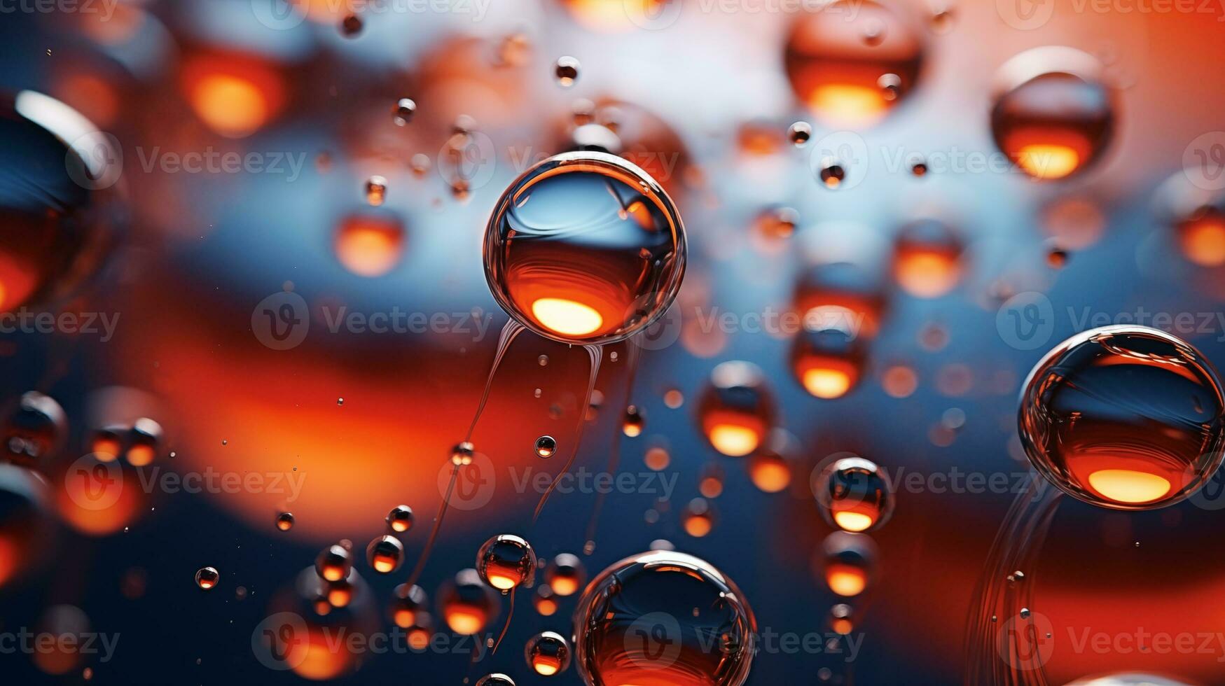 Multi-colored bright transparent glossy bubbles close-up. Oil drops on water surface abstract back. ai generative photo