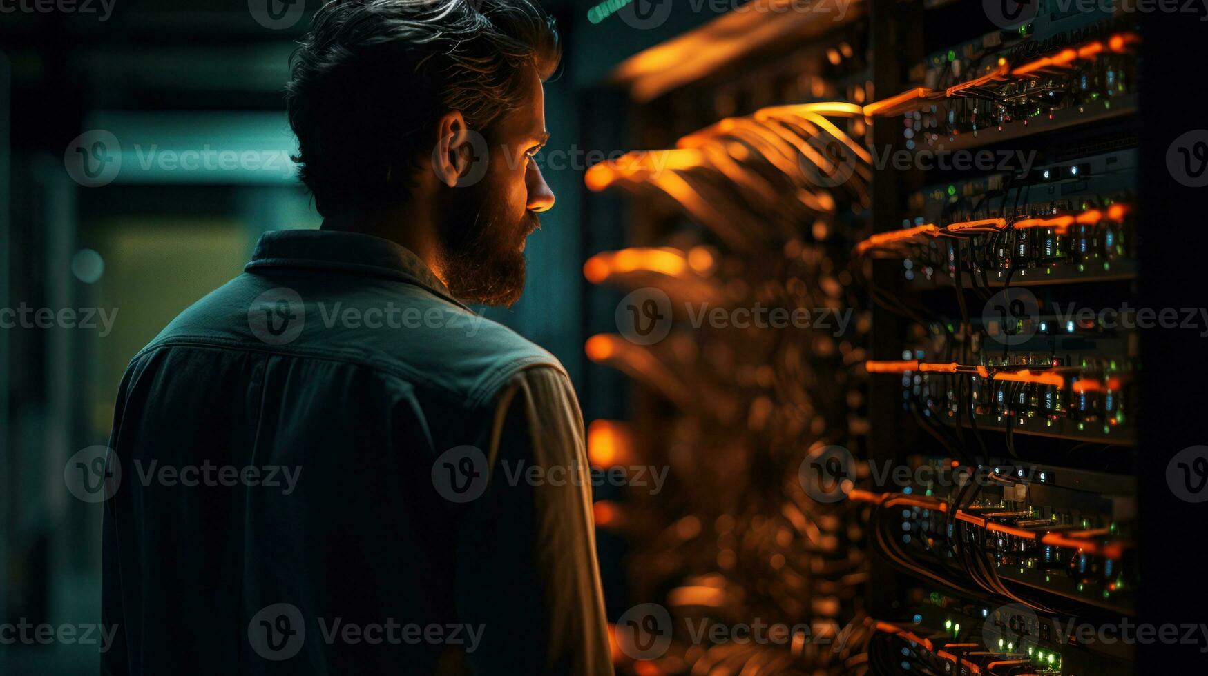 computer engineering working in the server room with ai generated ...