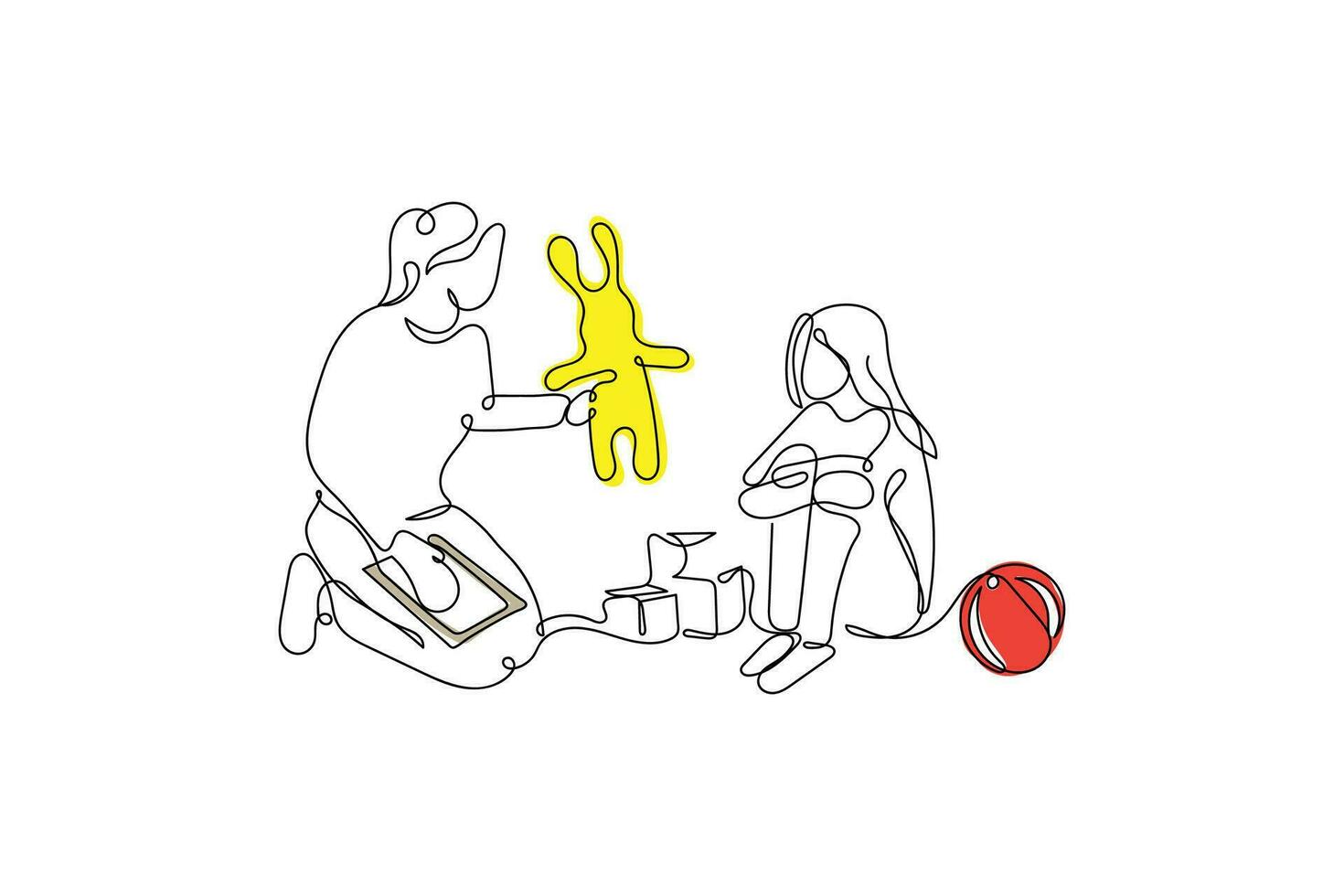 línea Arte vector de un terapeuta trabajando con un niño.