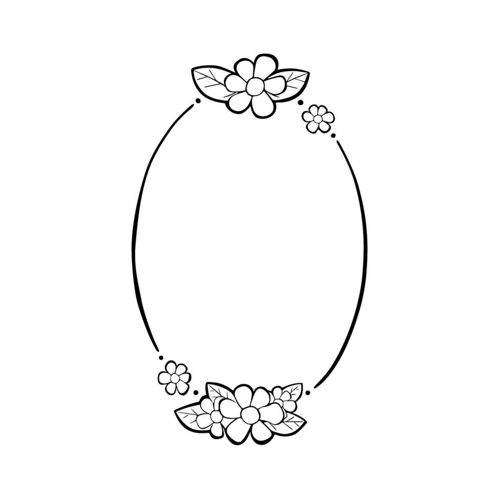 Flowers Leaves Oval Frame. Vector illustration for decoration logo, text, greeting cards and any design.