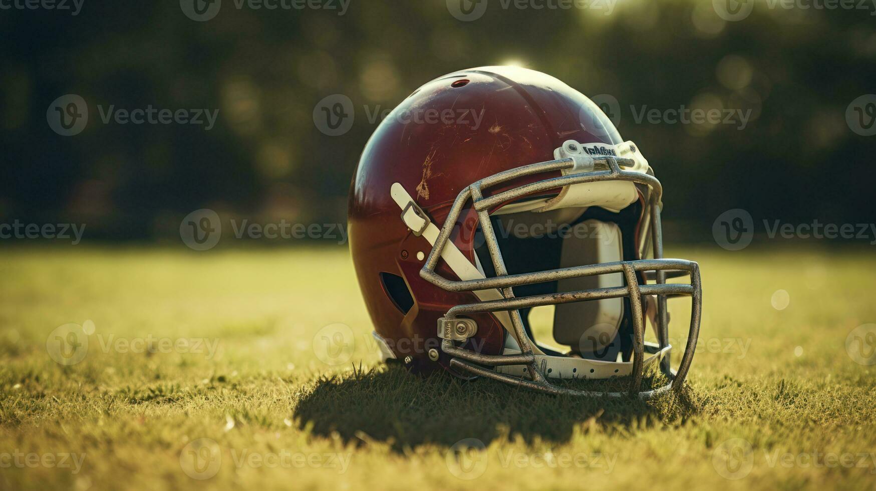 Still American football helmet on the grass with ai generated photo