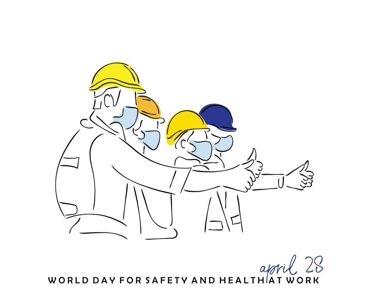 línea Arte vector de mundo día para la seguridad y salud a trabajar.