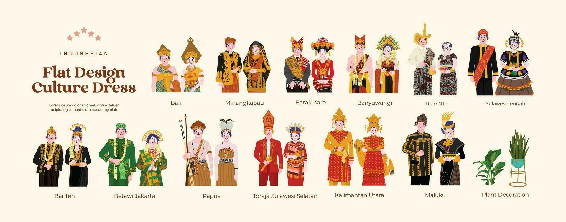 Isolated Traditional Wedding Dress Costume Indonesia Culture flat design vector