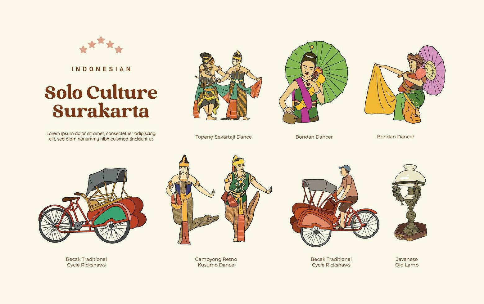 Isolated Solo Central Java Indonesia Culture Illustration vector