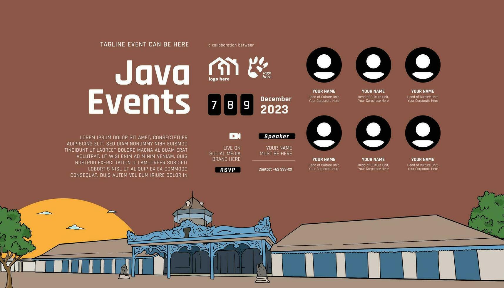 Indonesia surakarta central Java diseño diseño idea para social medios de comunicación o evento antecedentes vector