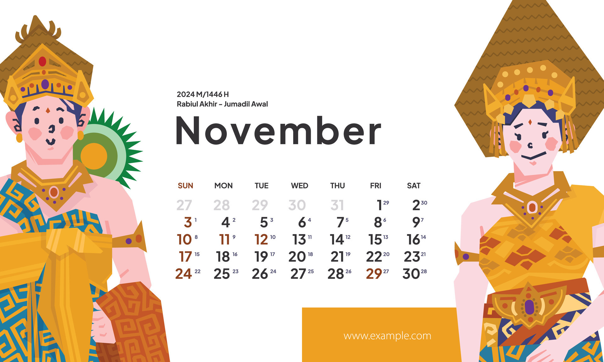 November 2024 calendar with Indonesia National Holiday Landscape