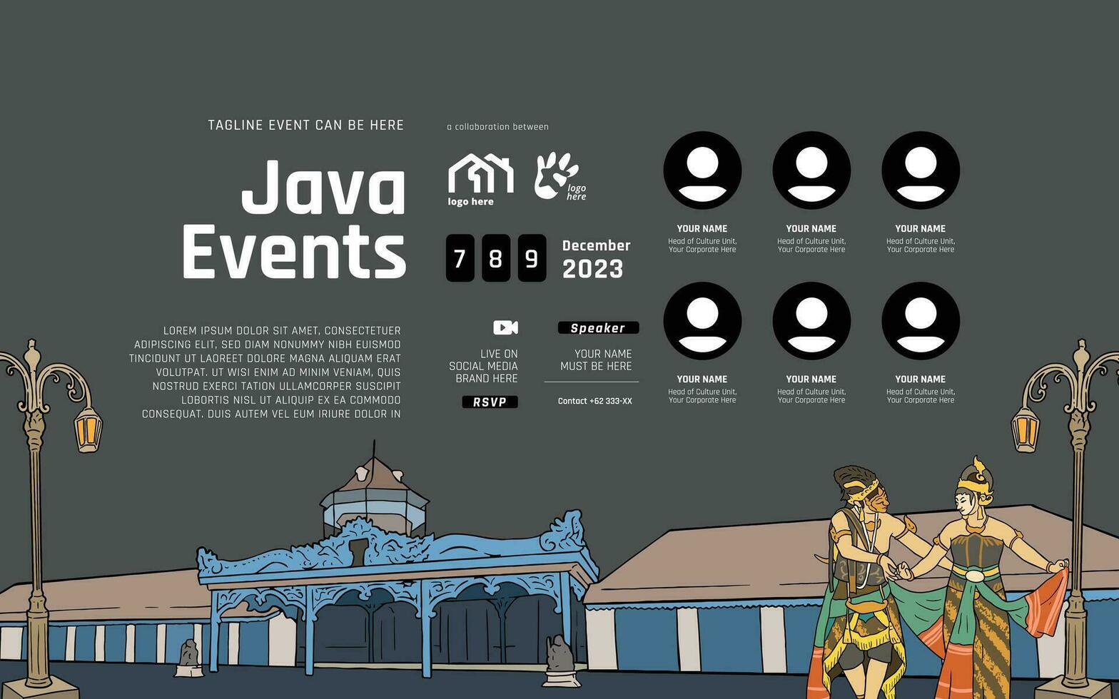 Indonesia surakarta central Java diseño diseño idea para social medios de comunicación o evento antecedentes vector