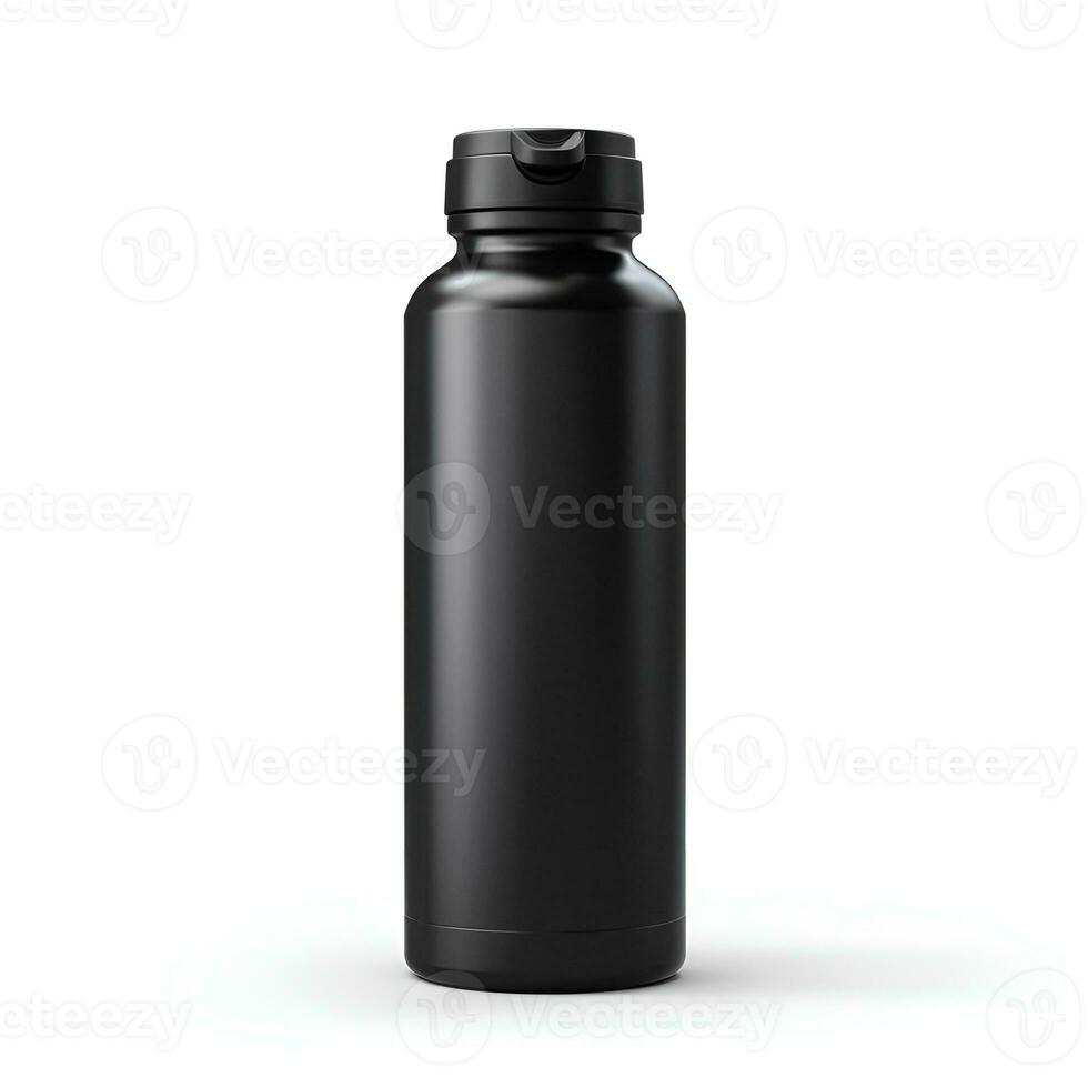 Blank black drink bottle mockup on white background. Generative AI photo