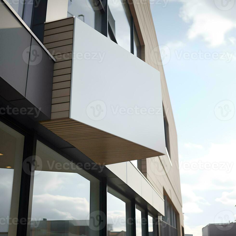 Store facade with blank signage. Generative AI photo