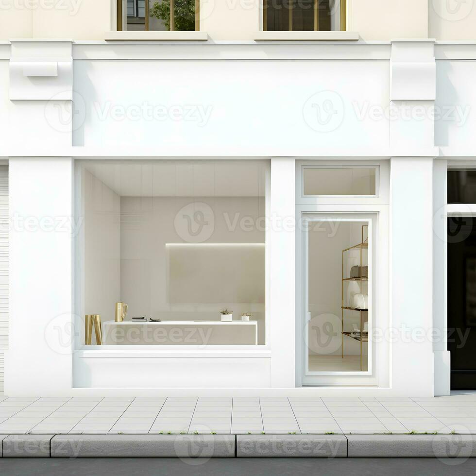 Modern minimal white store facade. Generative AI photo