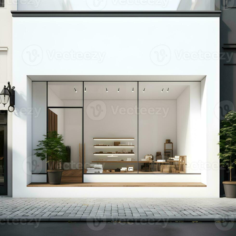 Modern white store facade. Generative AI photo