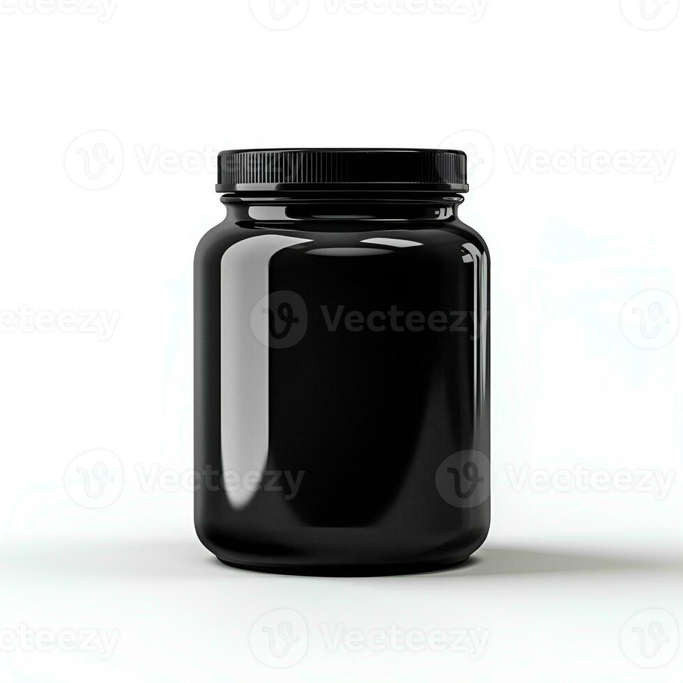 Blank black pill jar mockup on white background. Generative AI photo