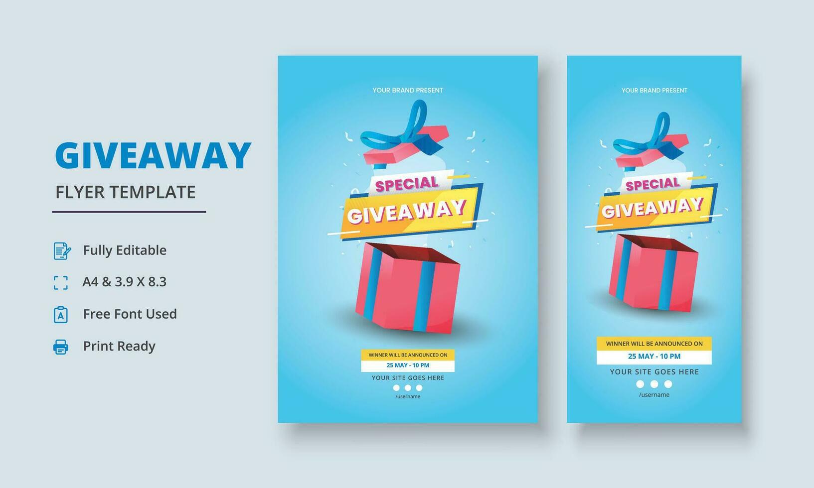 Giveaway Flyer Template, Giveaway Poster, Raffle Poster Design, Giveaway Template Design, Giveaway Invitation, Roll Up Banner vector