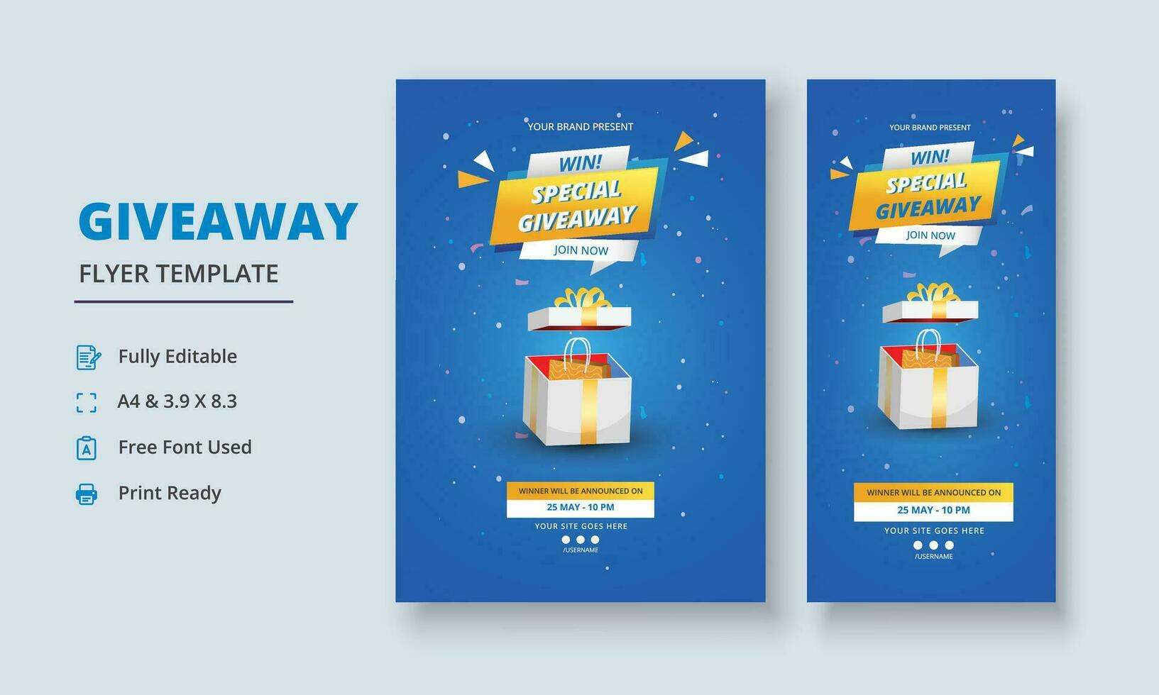 Giveaway Flyer Template, Giveaway Poster, Raffle Poster Design, Giveaway Template Design, Giveaway Invitation, Roll Up Banner vector