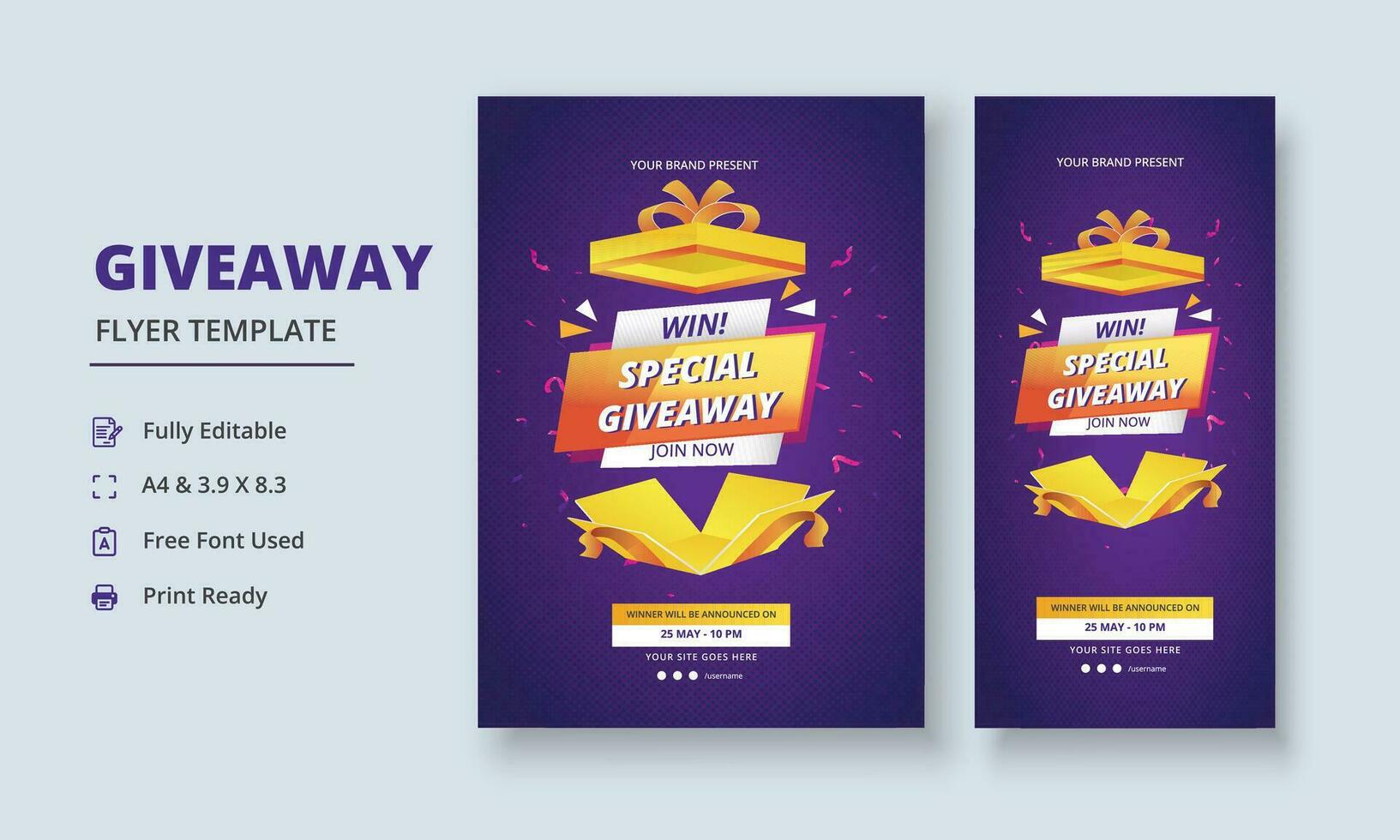 Giveaway Flyer Template, Giveaway Poster, Raffle Poster Design, Giveaway Template Design, Giveaway Invitation, Roll Up Banner vector