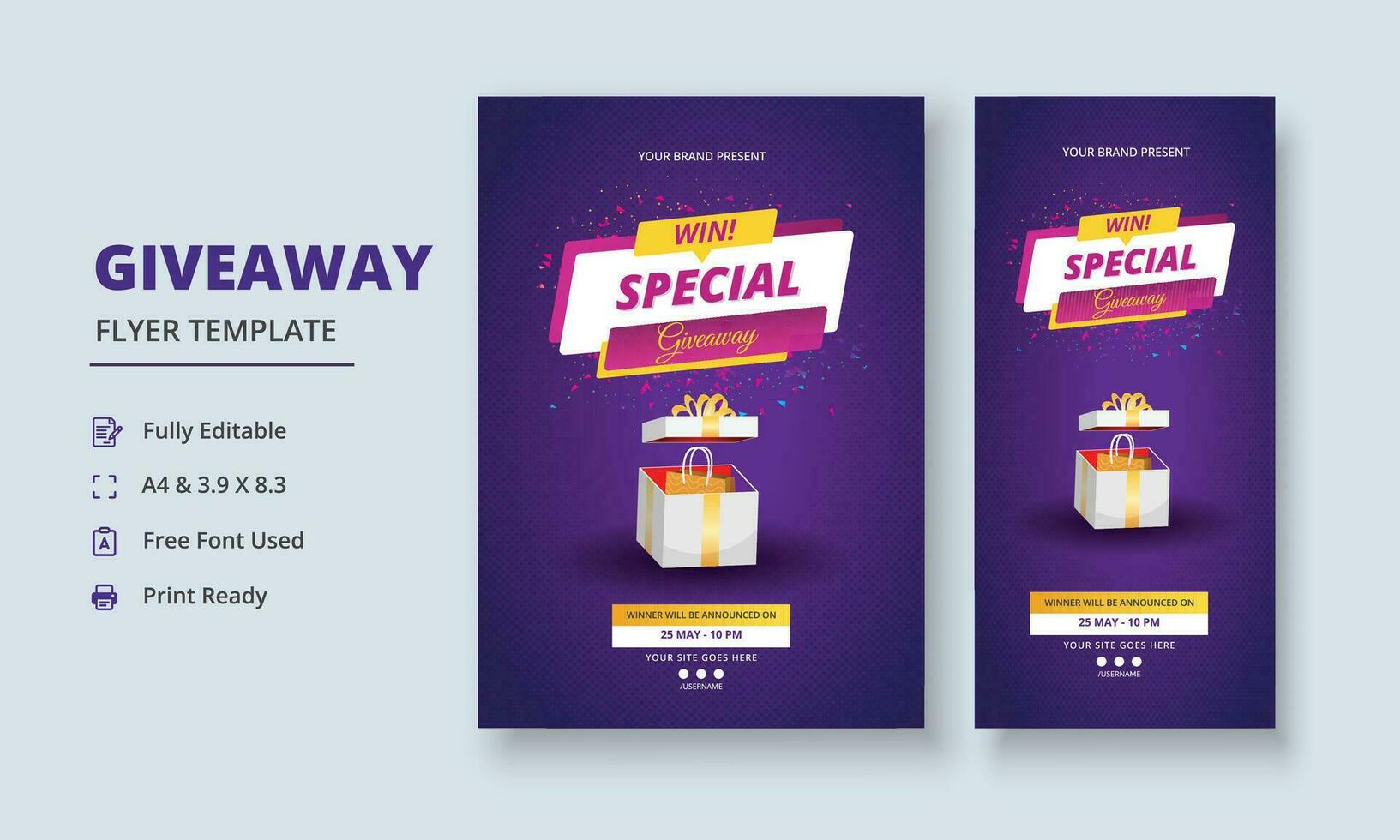 Giveaway Flyer Template, Giveaway Poster, Raffle Poster Design, Giveaway Template Design, Giveaway Invitation, Roll Up Banner vector