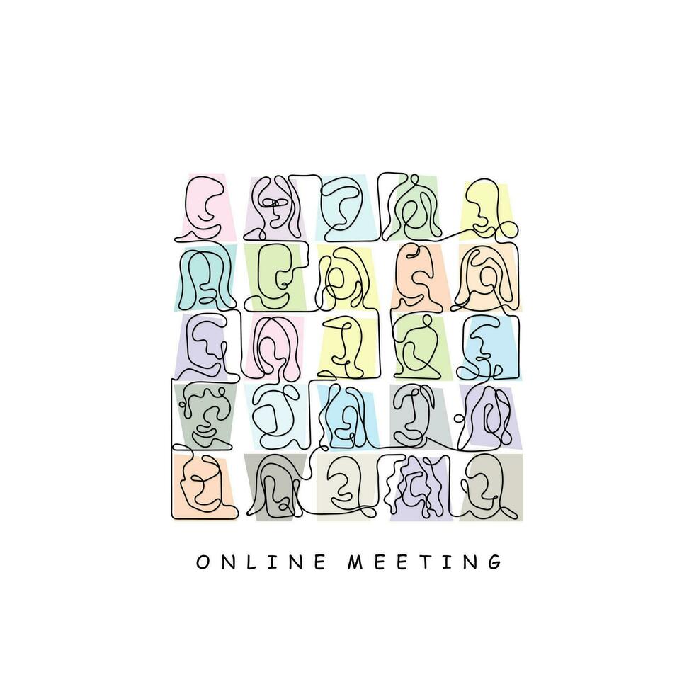 line art vector of an online meeting. E Conference concept art.