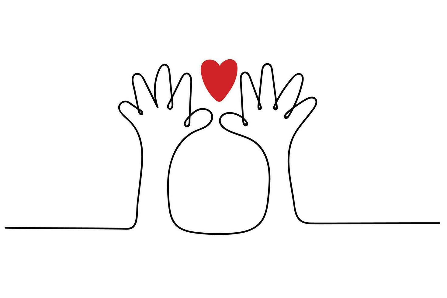 line art vector of heart enclosed in hands. Care and empathy concept.