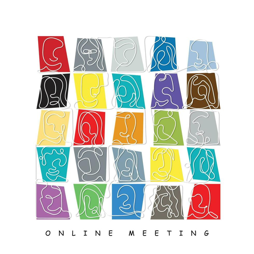 line art vector of an online meeting. E Conference concept art.