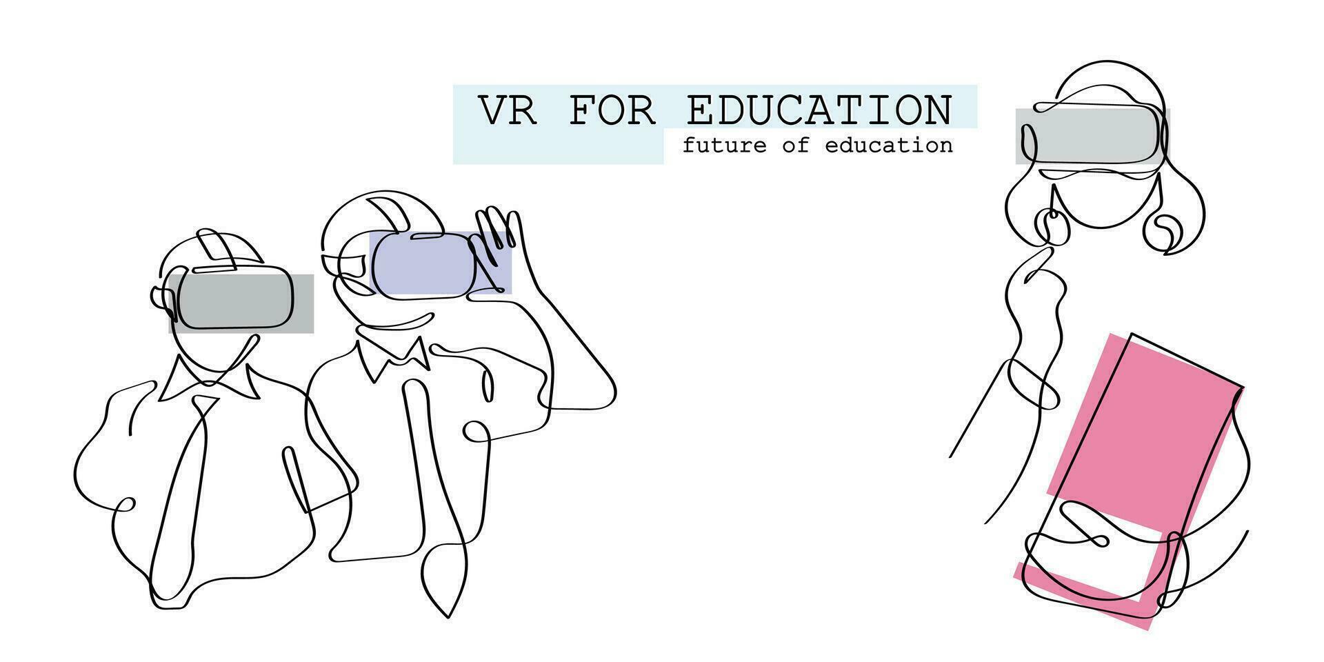 Continuous line art of people wearing Virtual reality headset. Artificial intelligence and future concept vectors. vector