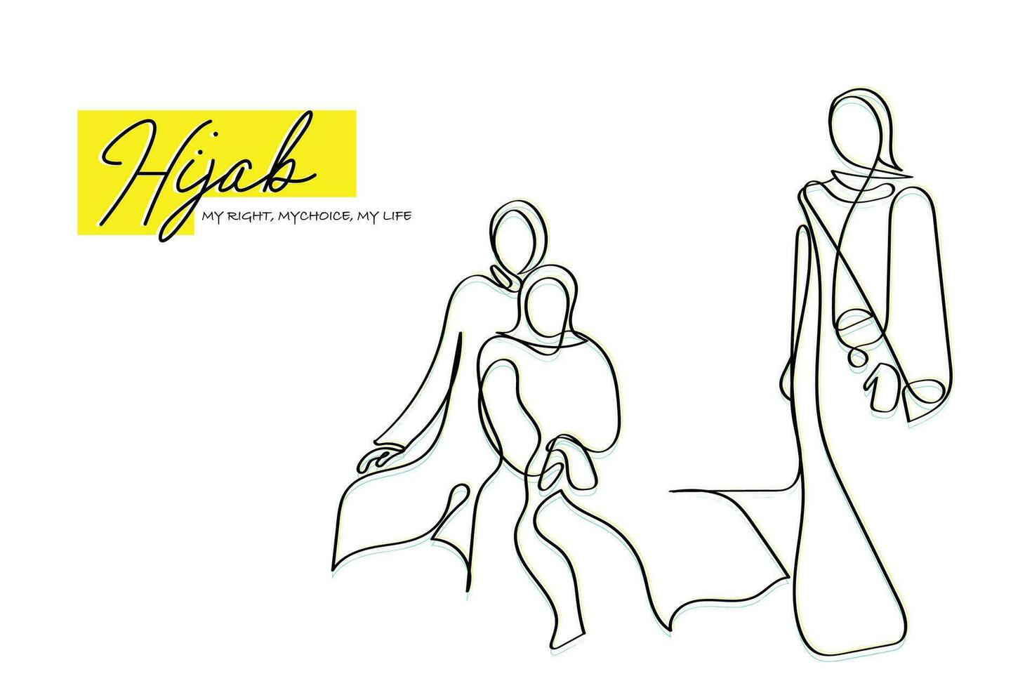 Line art concept vector of sisterhood in Islam.