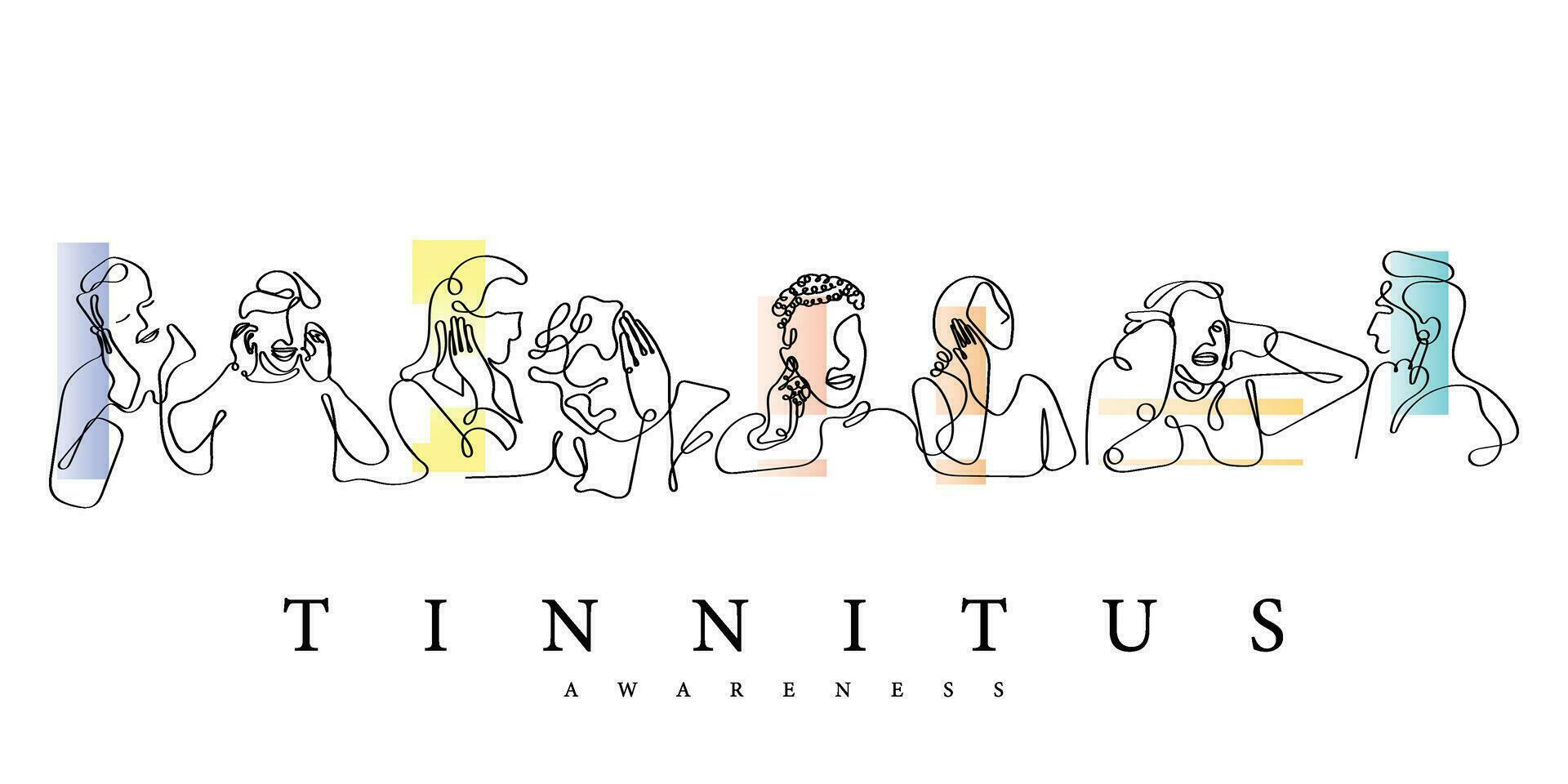 Line art of people suffering from tinnitus. Ringing ear vector art.