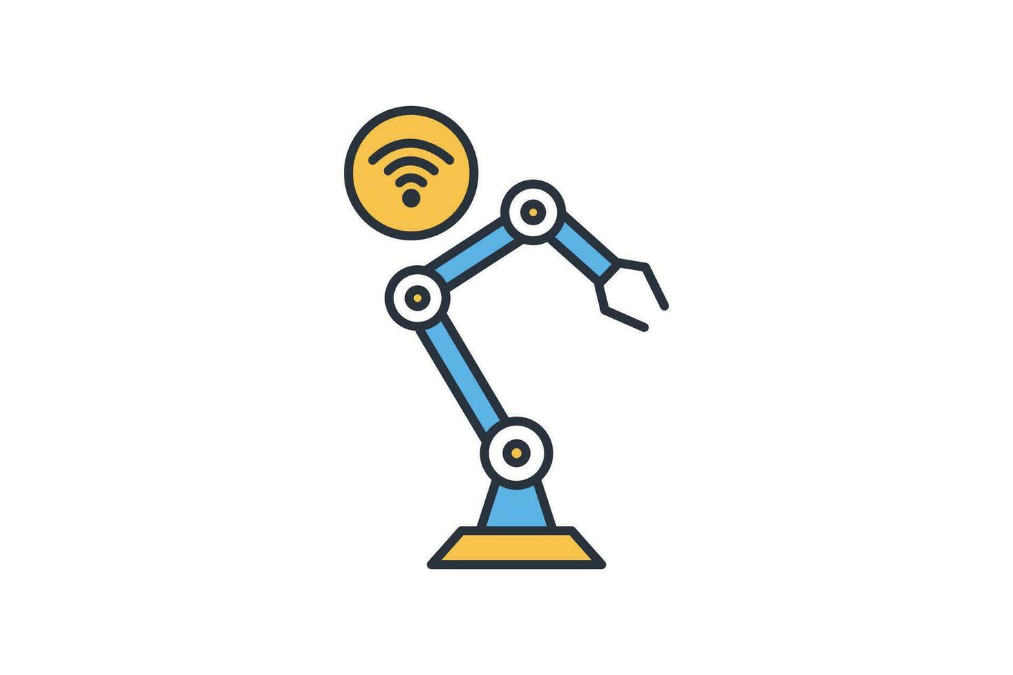 intelligent robotics icon. robot arm with wifi. icon related to artificial intelligence. flat line icon style. simple vector design editable