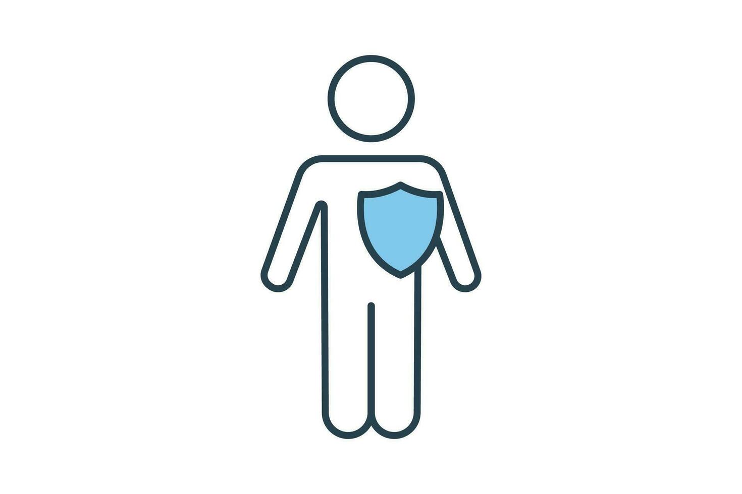 integrity icon. human with shield. icon related to core values. flat line icon style. simple vector design editable