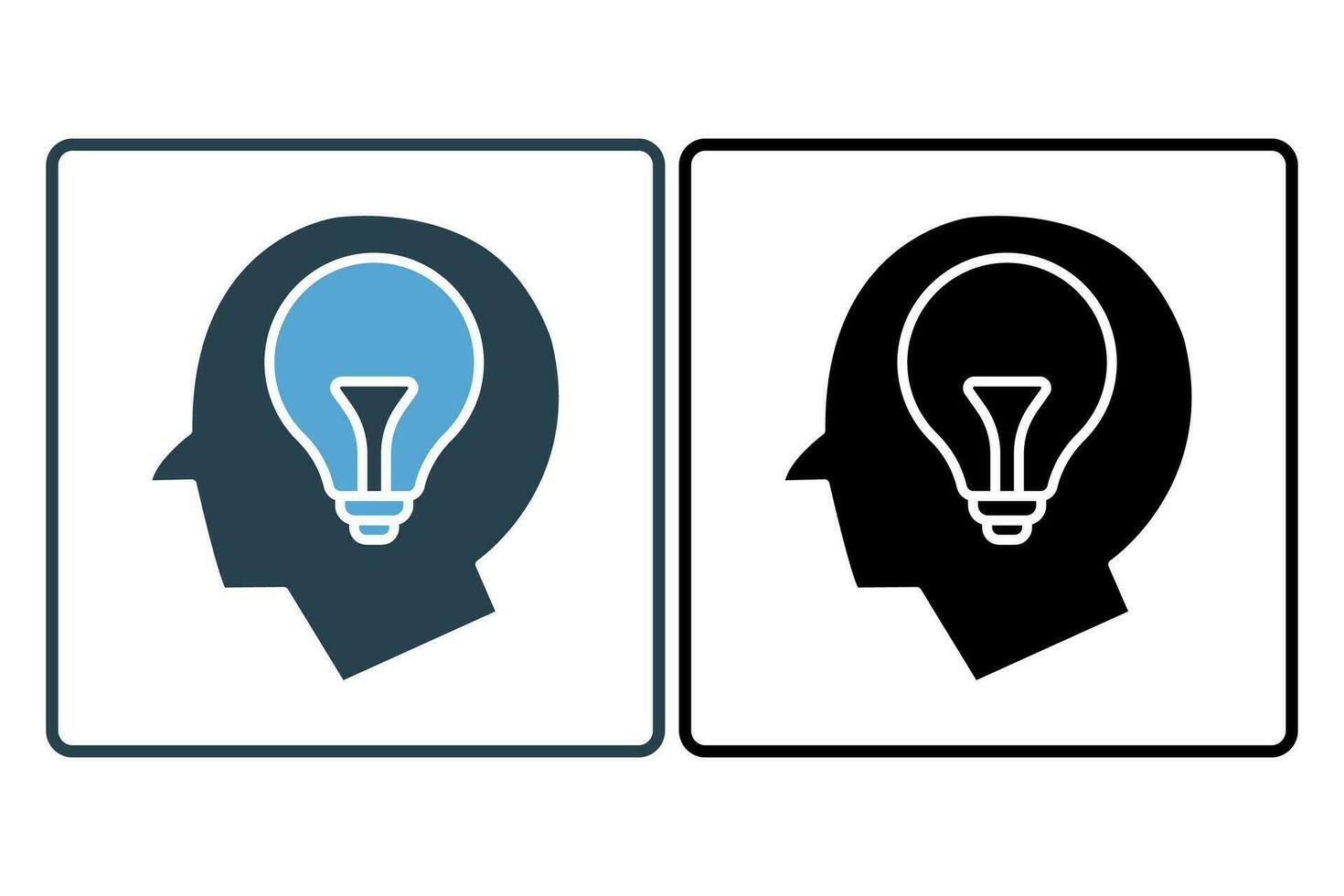 creativity icon. head with light bulb.  icon related to core values, idea, business. solid icon style. simple vector design editable