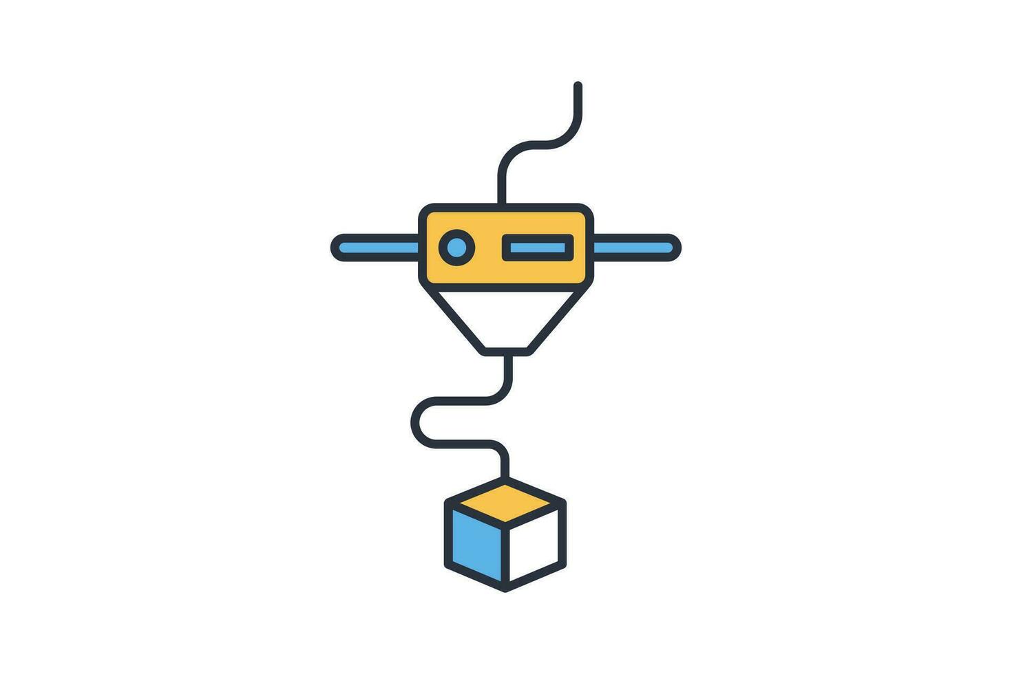 3D printing icon. 3D printer in action. icon related to artificial intelligence, 3D printing technology and customized production. flat line icon style. simple vector design editable