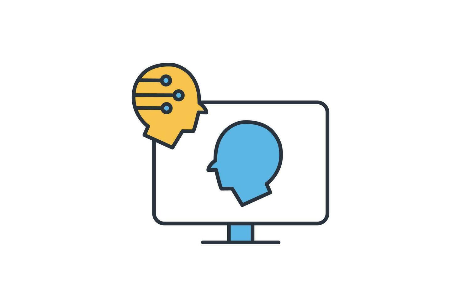 digital twin icon. screen with head robotic, digital replicas of physical assets for monitoring, and optimization. icon related to technology. line icon style. simple vector design editable