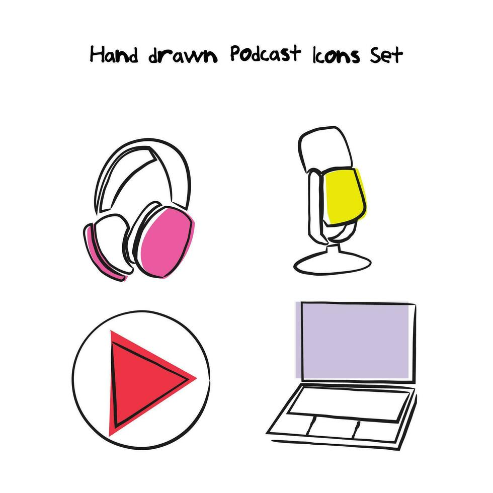 podcast icons set. techy line icons. vector