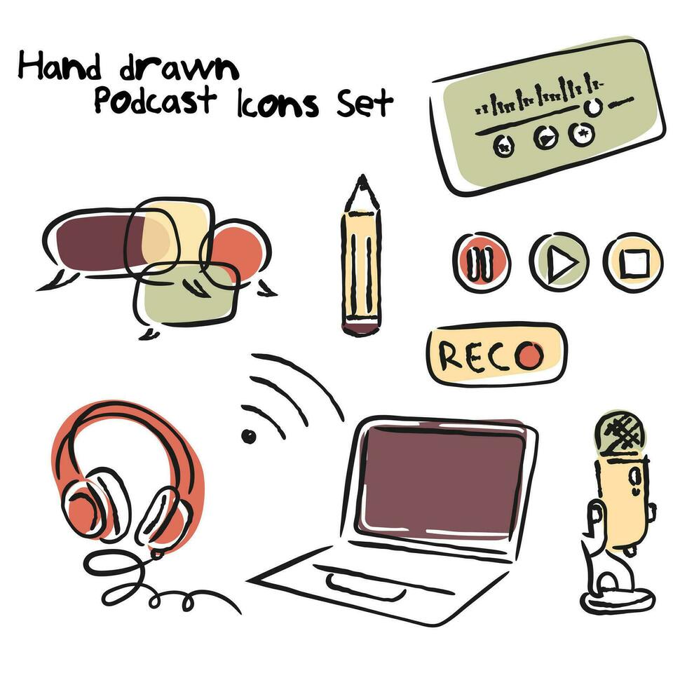 Line art vector of podcast icons set.