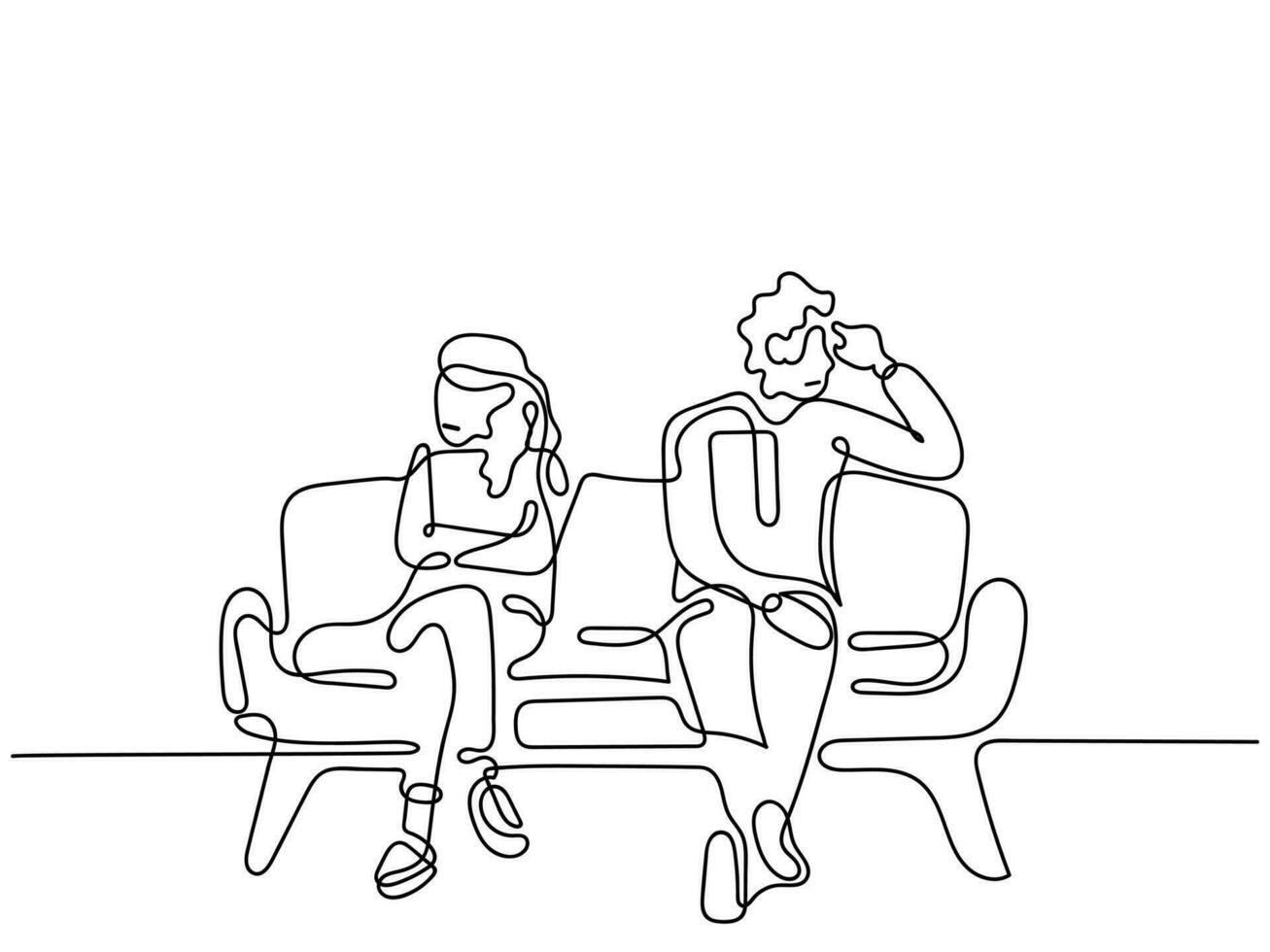Line art vector of a troubled couple. Couple psychotherapy.