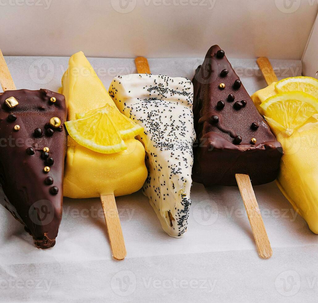 Assortment of various ice cream in box photo