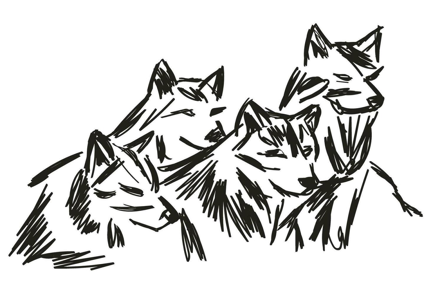 sketch of untamed beasts of nature. the pack of gray wolf vector