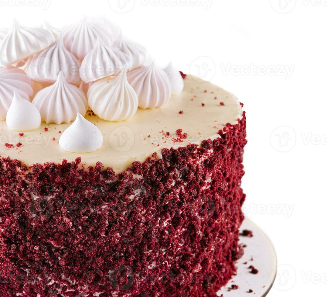 Delicious homemade red velvet cake with meringue photo