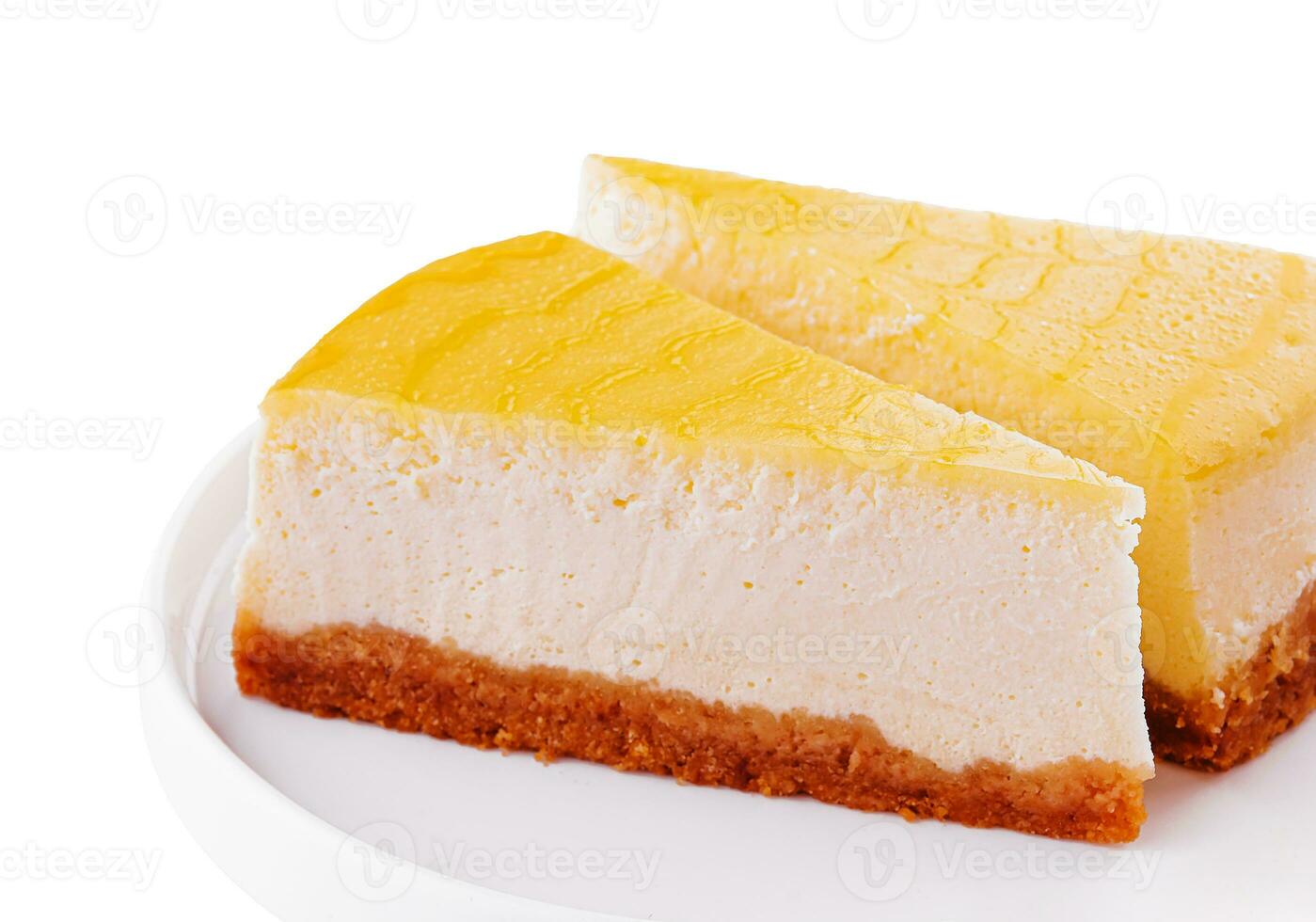 two slices of lemon cheesecake on a plate photo