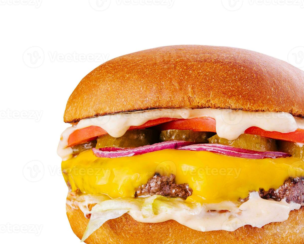 Tasty and appetizing hamburger cheeseburger isolated photo
