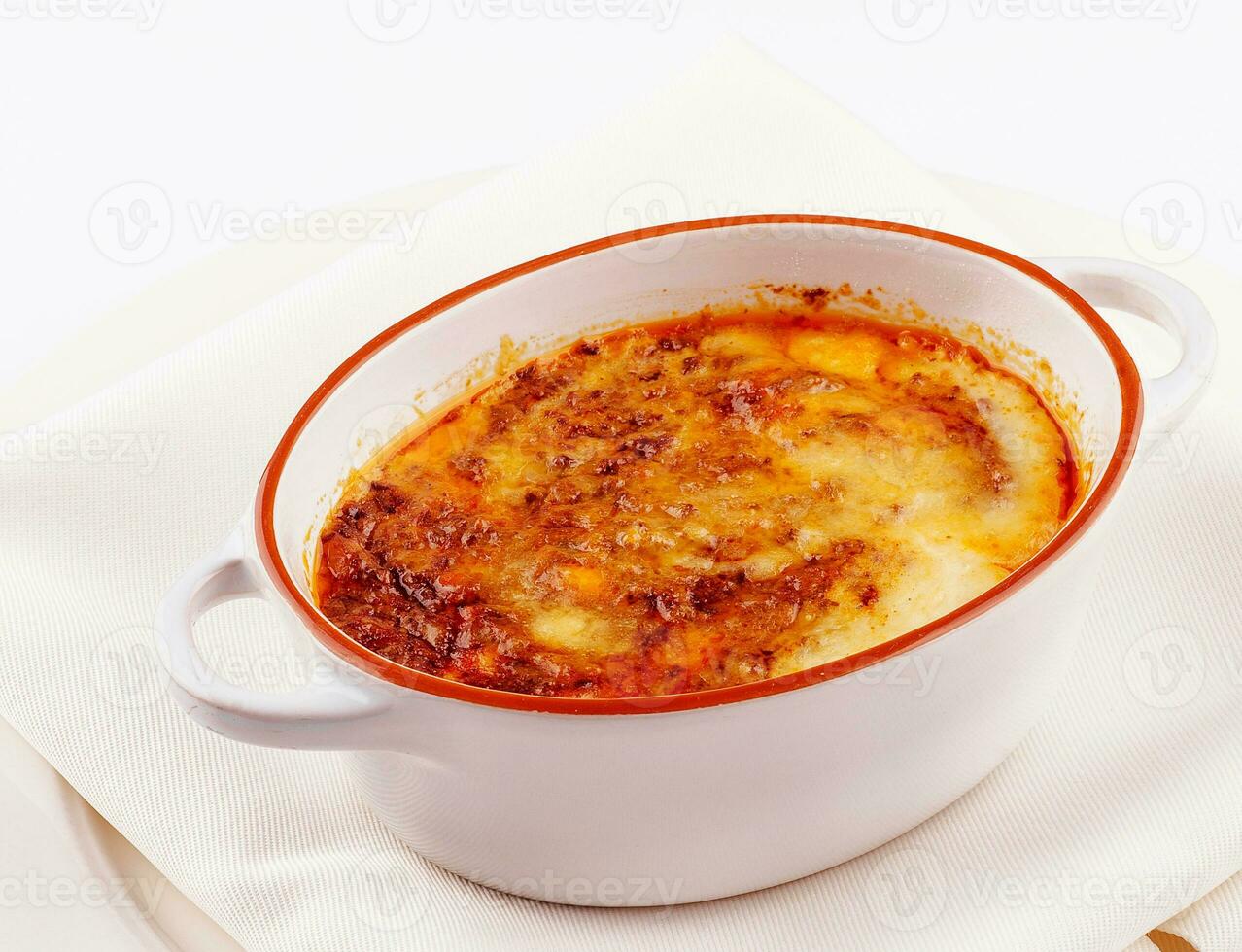 Tomato and ground beef lasagne with cheese photo