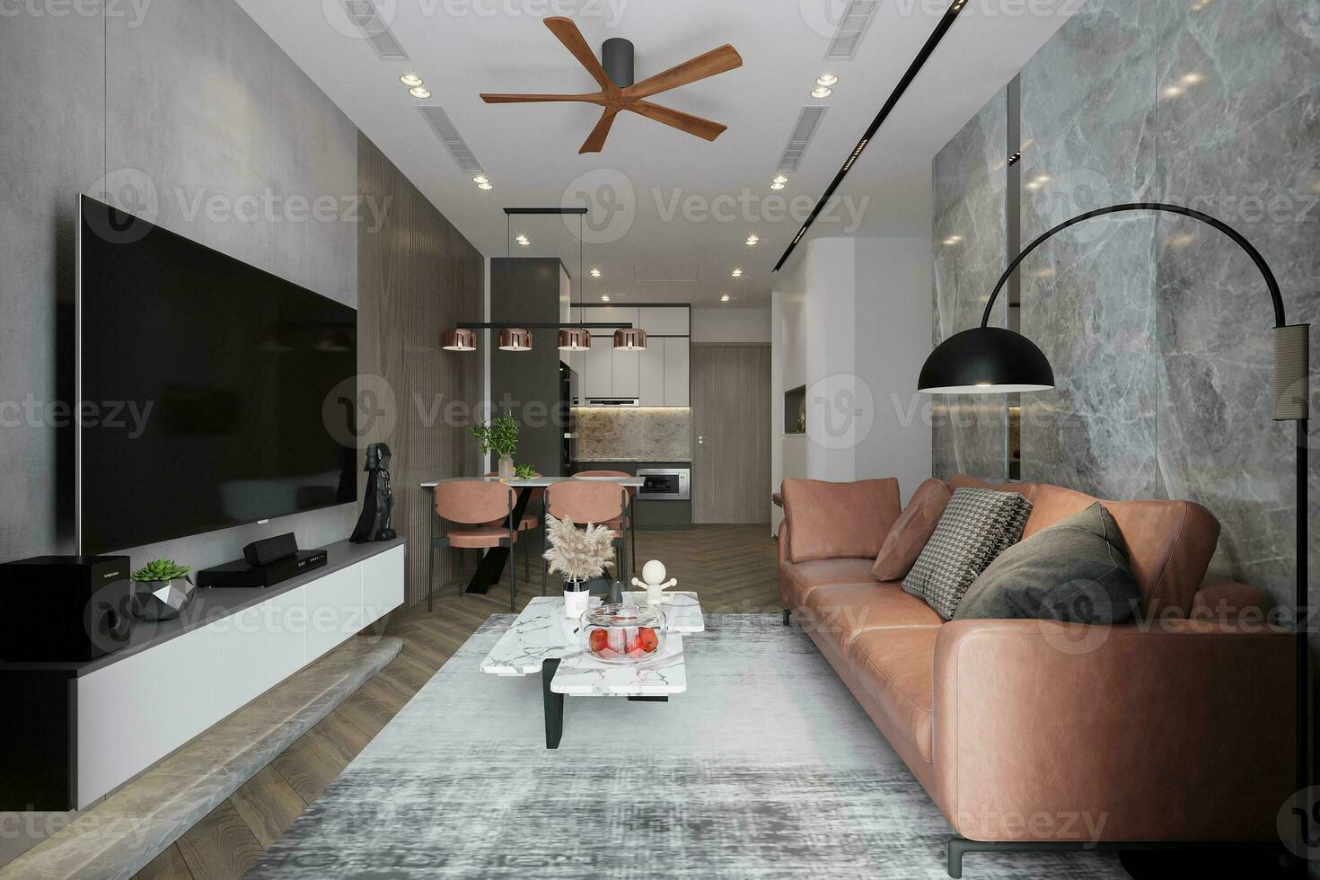 moderno interior con popular color toca 3d representación foto